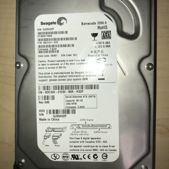Seagate ST380815AS Barracuda 7200 10 SATA 3.0Gbs 80-GB OEM Hard Drive - Picture 1 of 2